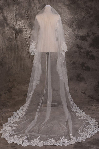 Roycebridal Vintage One Tier Lace Edge With Tulle Wedding Veil