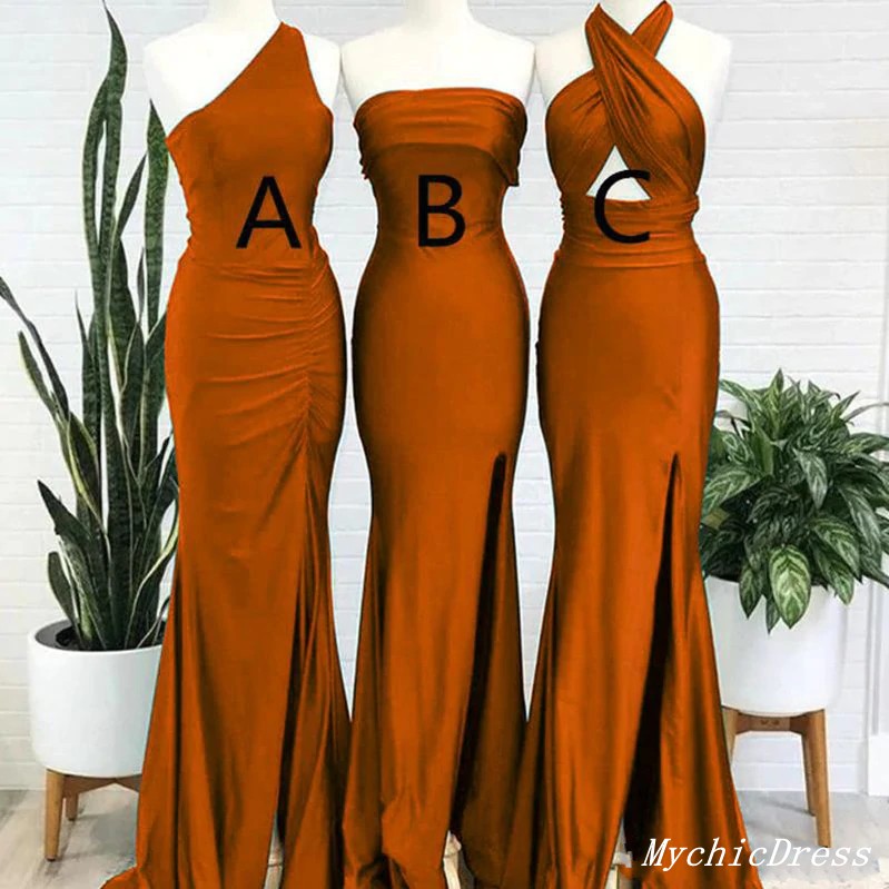 Roycebridal Cheap Burnt Orange Bridesmaid Dresses Mermaid Mismatched Wedding Guest Dress