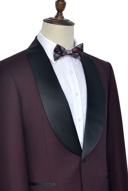 Luxury Black Shawl Collor One Button Burgundy Wedding Suits for Men-showprettydress