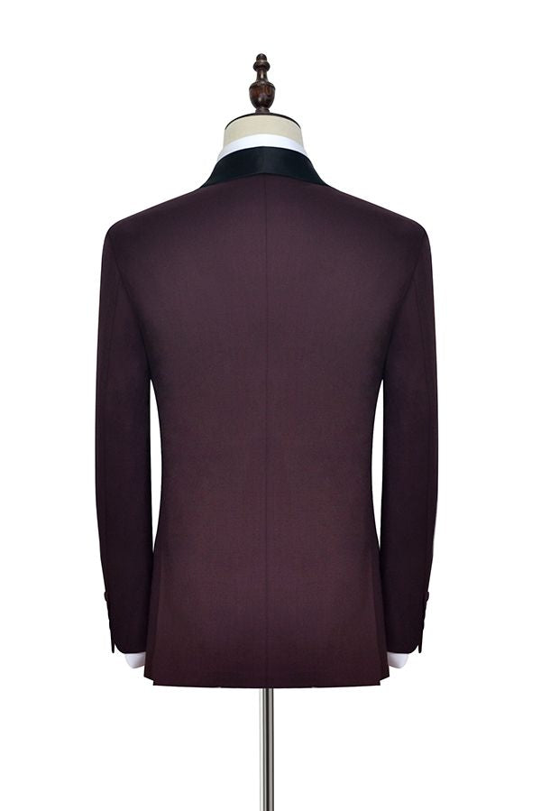 Luxury Black Shawl Collor One Button Burgundy Wedding Suits for Men-showprettydress