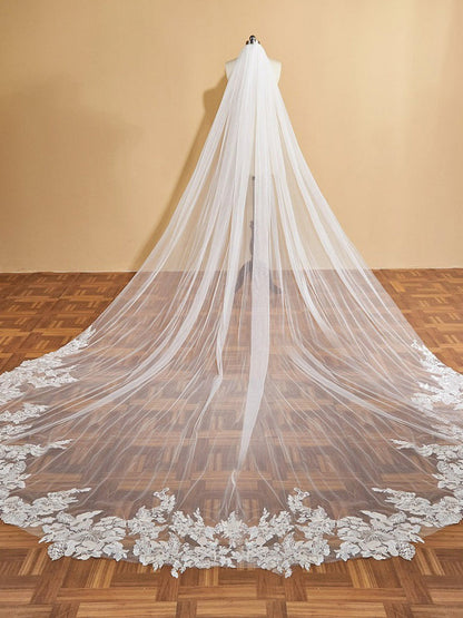 Roycebridal Luxury Floral Lace Cathedral Train Veil Bridal Veil Wedding Veil