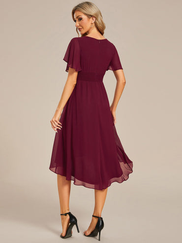 Lyra burgundy chiffon dress with sleeves and high neck s16 Express NZ wide - Bay Bridal and Ball Gowns