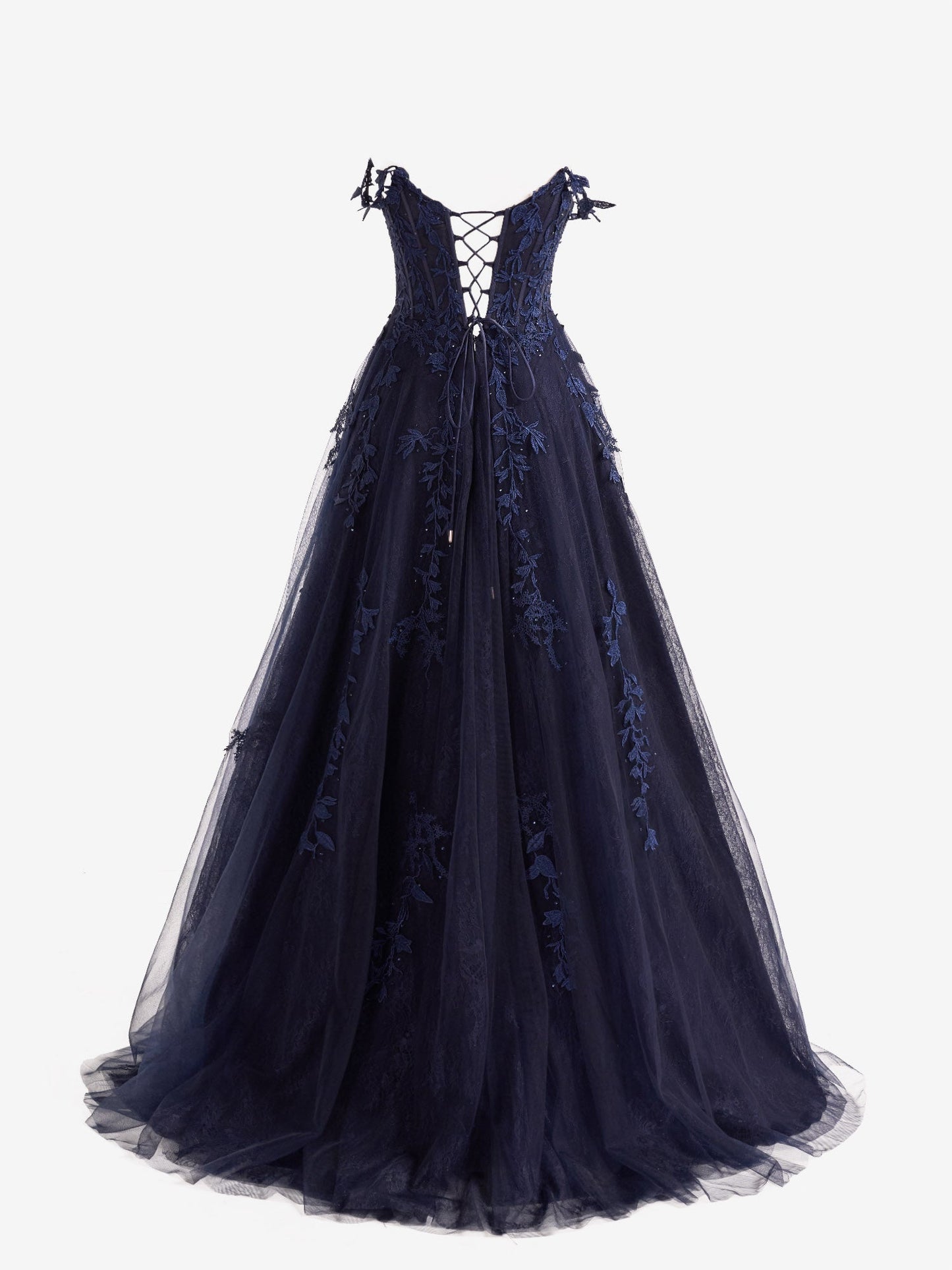 Roycebridal Mariana |Navy Blue A-line Sweetheart Lace Tulle Prom Dress with Slit