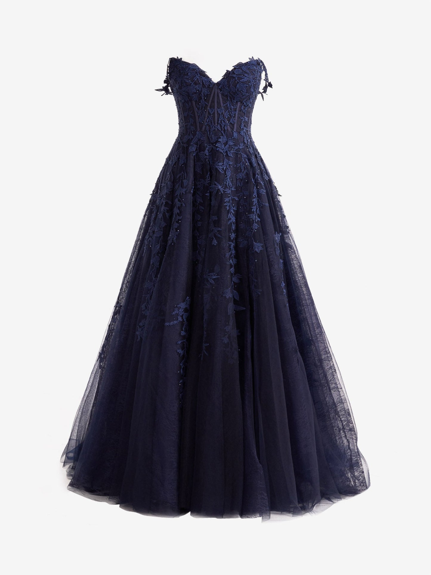 Roycebridal Mariana |Navy Blue A-line Sweetheart Lace Tulle Prom Dress with Slit