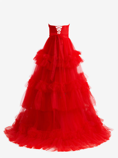 Roycebridal Matilda |A-Line Strapless Ruffled Tulle Prom Dress