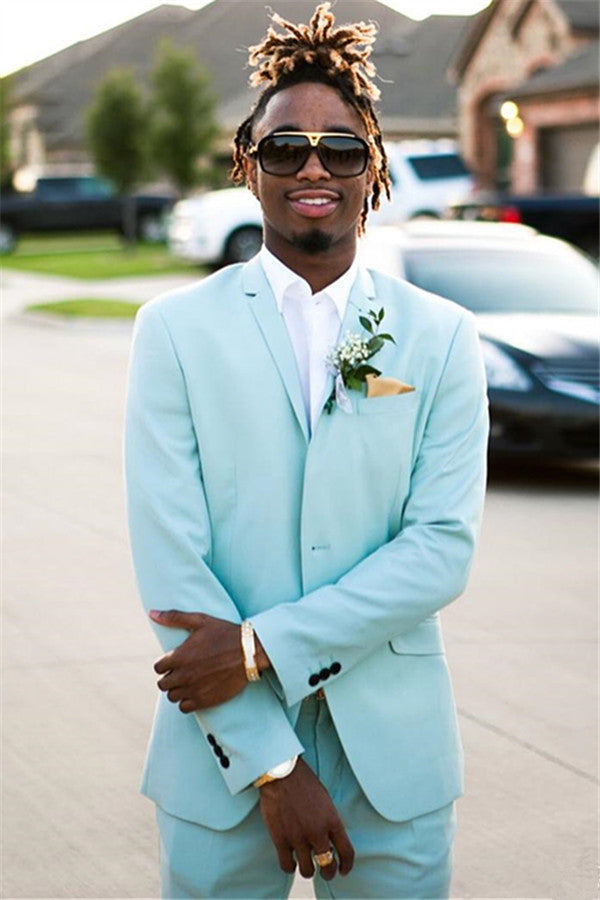 Mint Green Slim Fit Mens Suits Groomsmen Wear Two Pieces Notched Lapel Formal Prom Suit-showprettydress