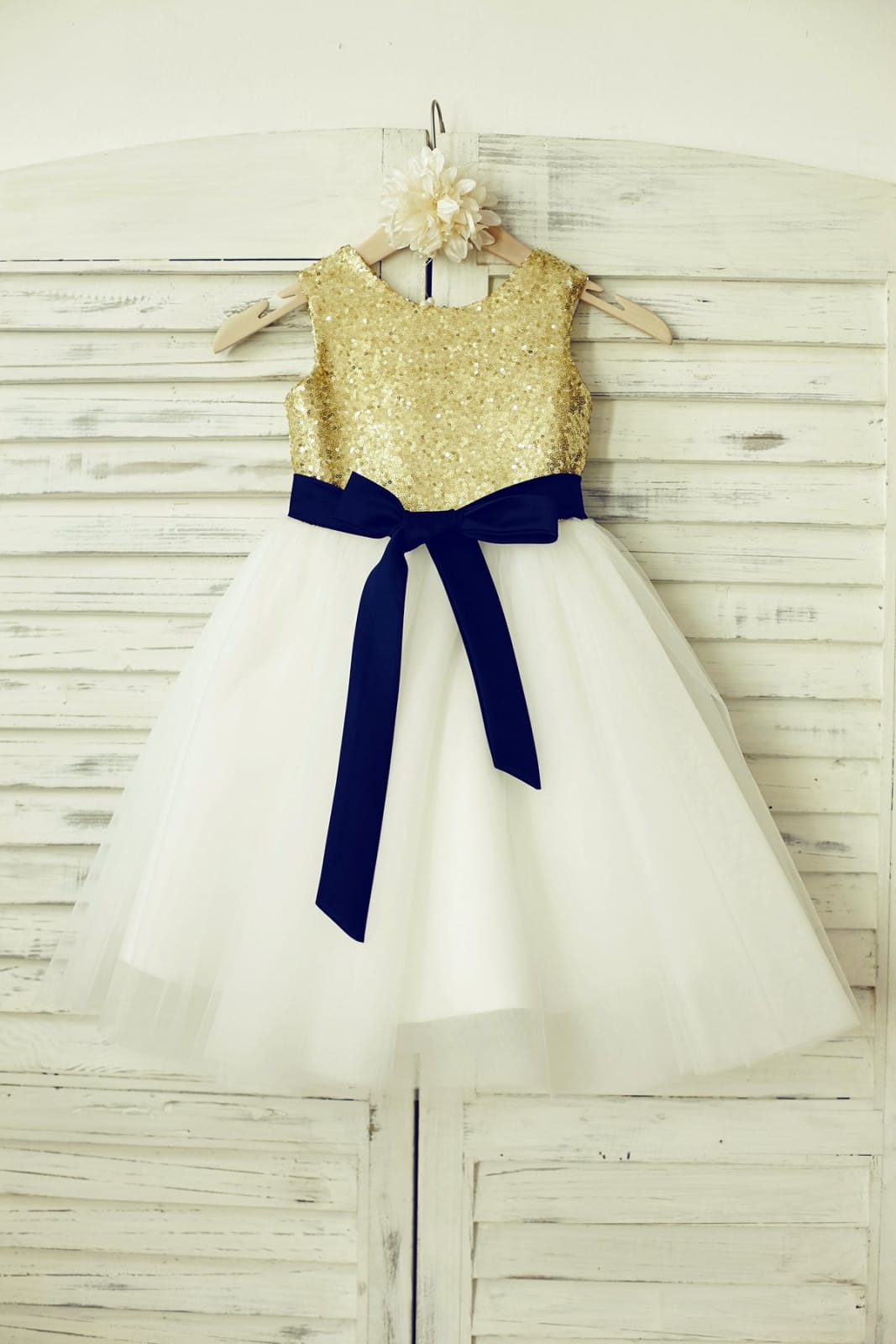 Mint Sequin Ivory Tulle Flower Girl Dress with Navy Blue 