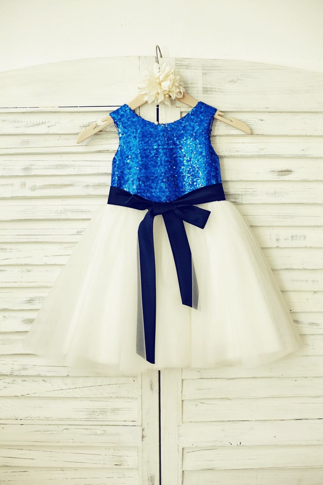 Mint Sequin Ivory Tulle Flower Girl Dress with Navy Blue 