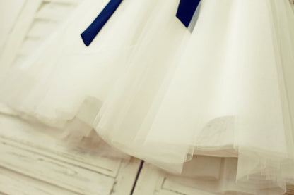 Mint Sequin Ivory Tulle Flower Girl Dress with Navy Blue 