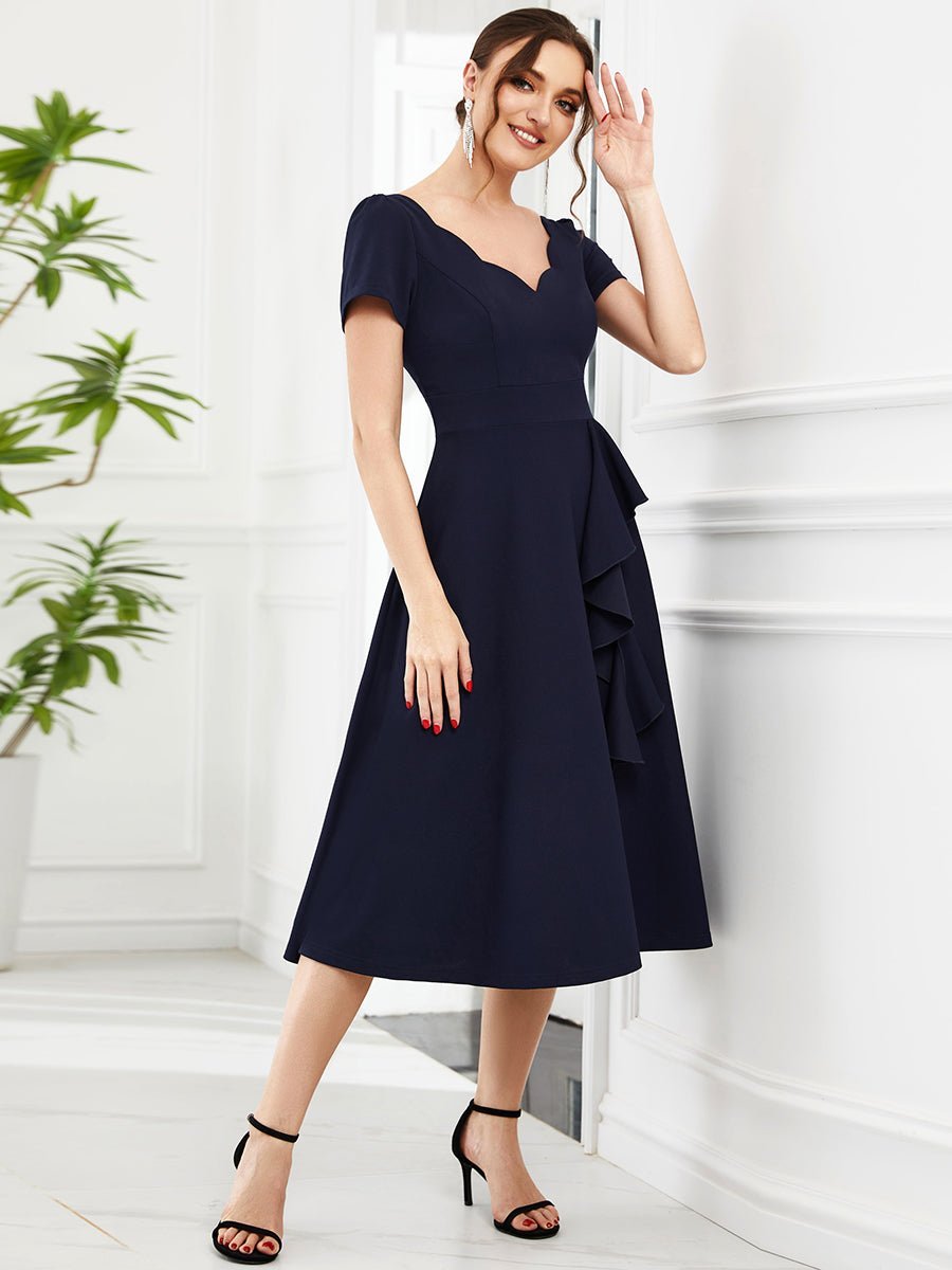 Miranda classic tea length mother of the bride dress in Navy Express NZ wide - Bay Bridal and Ball Gowns