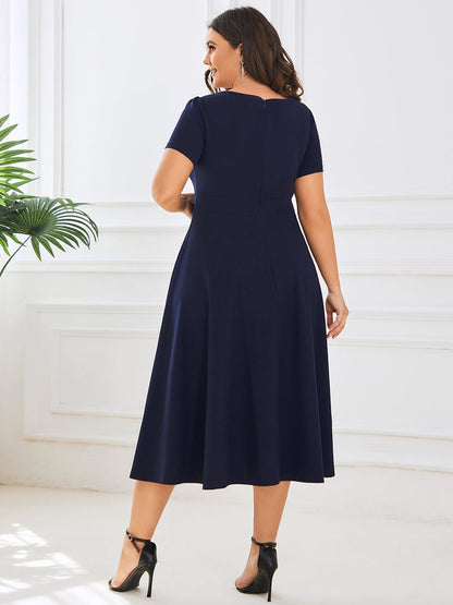 Miranda classic tea length mother of the bride dress in Navy Express NZ wide - Bay Bridal and Ball Gowns