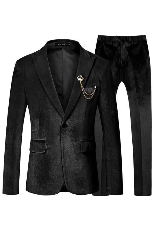 Ed Modern Black Peaked Lapel Velvet Prom Suits