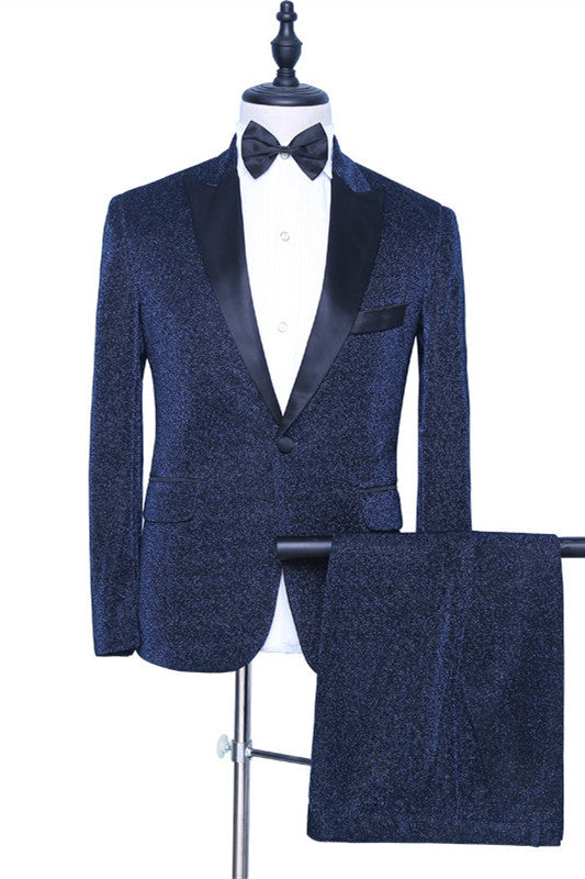 Modern Dark Navy Peaked Lapel Designer Men Suits for Prom-showprettydress