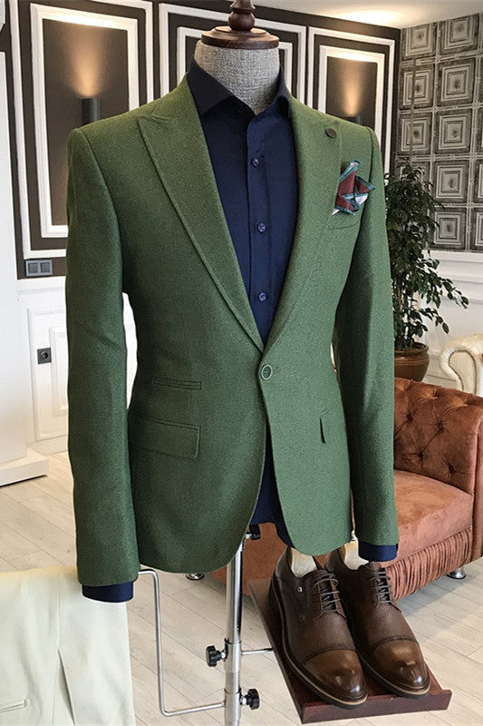 Brooklyn Modern Deep Green Peaked Lapel Men Suits For Prom