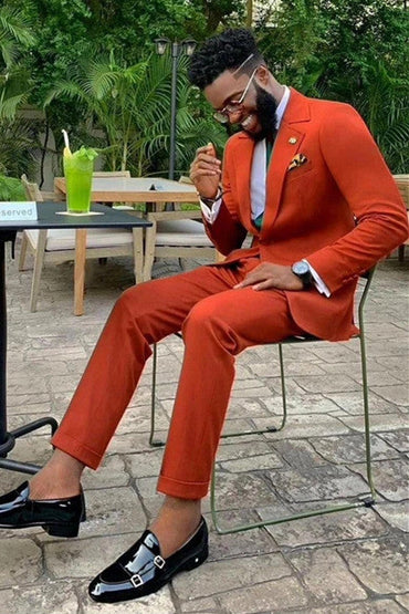 Modern Orange Notched Lapel Best Fit Men's Prom Suits-showprettydress