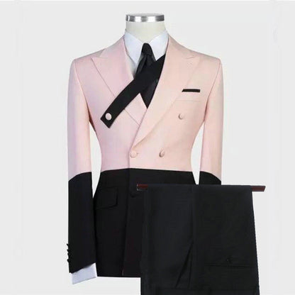 Modern Pink and Black Double Breasted Peaked Lapel Men Suits-showprettydress