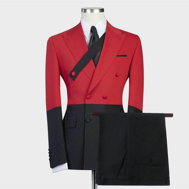 Modern Red Double Breasted Slim Fit Classic Men Suits for Prom-showprettydress