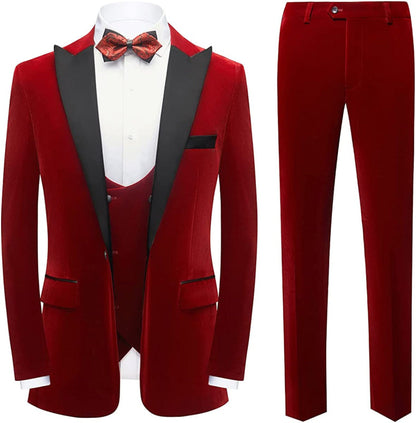 Horace Modern Red Three Pieces Velvet Men Suits For Prom