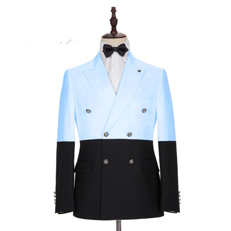 Modern Sky Blue Double Breasted Men Suits with Peaked Lapel-showprettydress