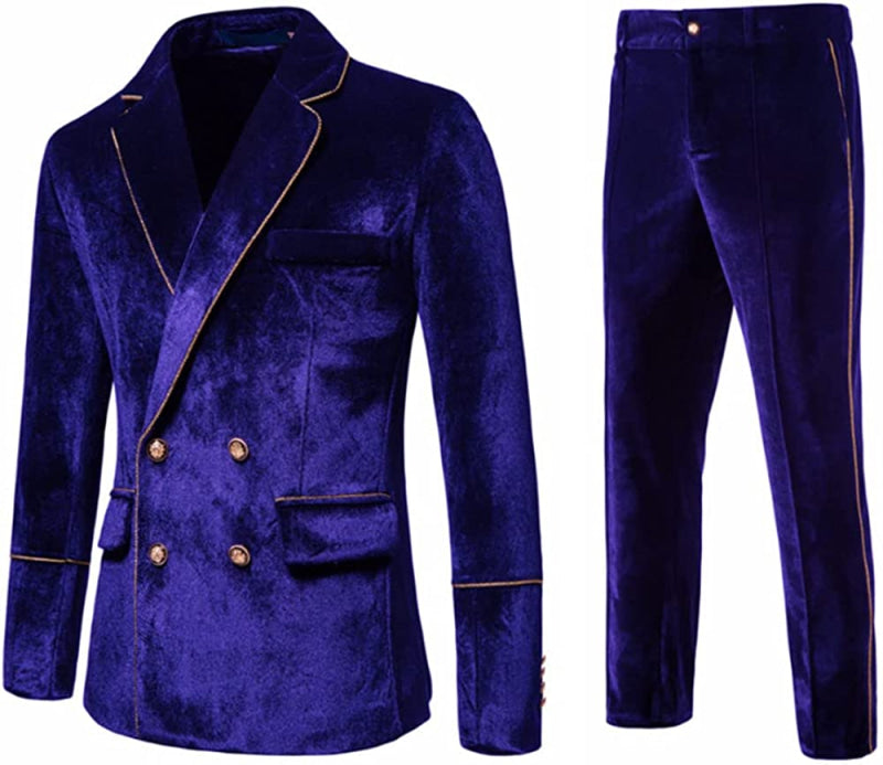 Kenneth Modern Violet Notched Lapel Double Breasted Velvet Prom Suits