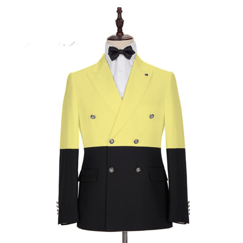 Modern Yellow Designer Slim Fit Double Breasted Prom Outfits for Guys-showprettydress