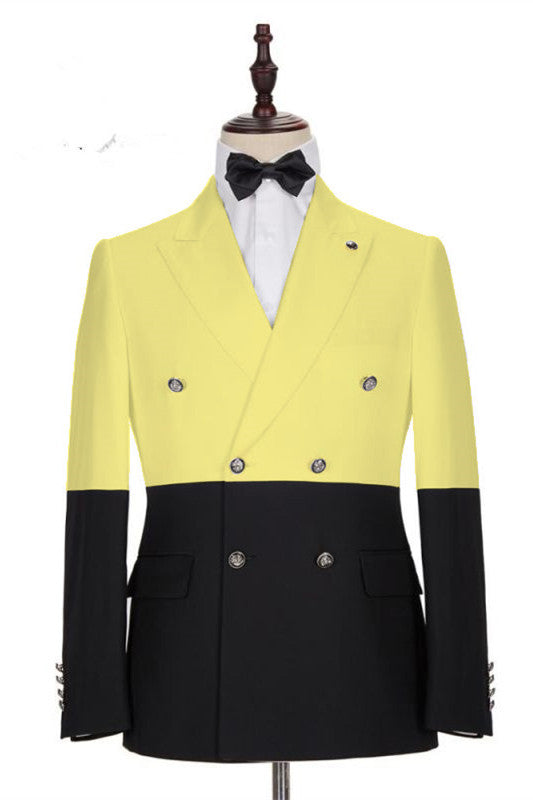 Modern Yellow Designer Slim Fit Double Breasted Prom Outfits for Guys-showprettydress