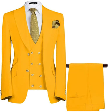 Buck Modern Yellow Three Pieces Peaked Lapel Men Prom Suits