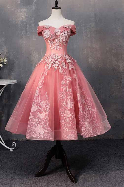 Roycebridal A-line Off-Shoulder Short Prom Dresses Appliques Sweet 16 Gown