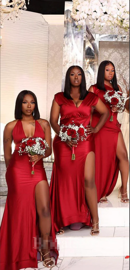 Roycebridal Mismatched Red Bridesmaid Dresses Long Sleeveless Wedding Guest Dress