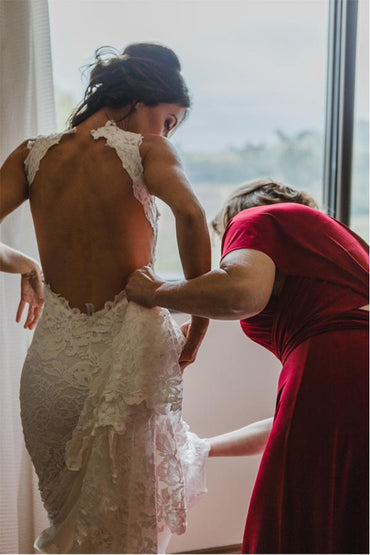 White Halter Lace Sweep Train Beach Wedding Dresses, Appliques Wedding Gown, MW161 | wedding dresses | bridal gowns | wedding dresses online | wedding dresses near me | white wedding dresses | Musebridals