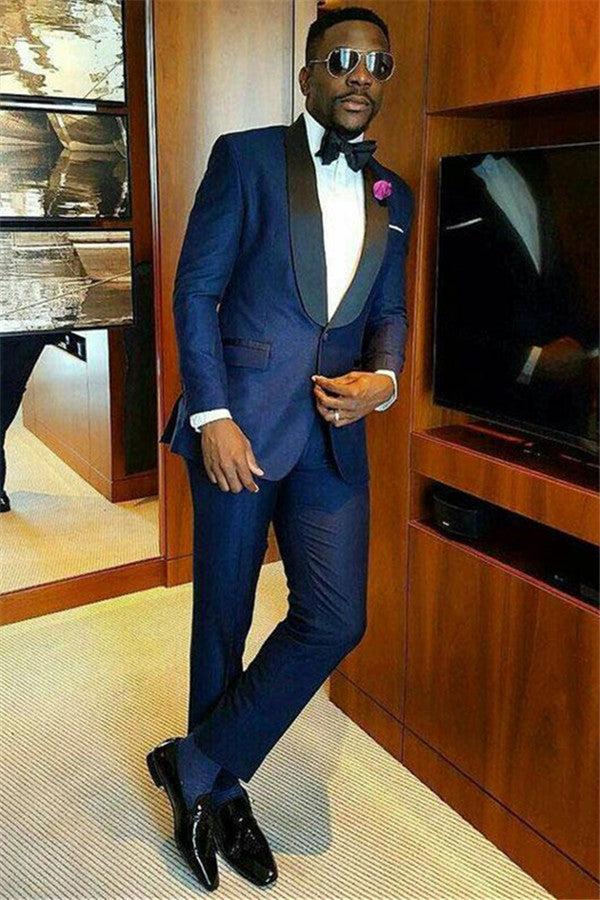 Navy Blue Custom design Bespoke Shawl Lapel Wedding Groom Suits Online-showprettydress