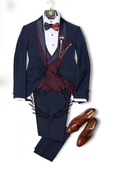 Navy Blue Dress Suits Mens Tuxedo Bridesgroom Suit Dinner Party Fitting Suit-showprettydress