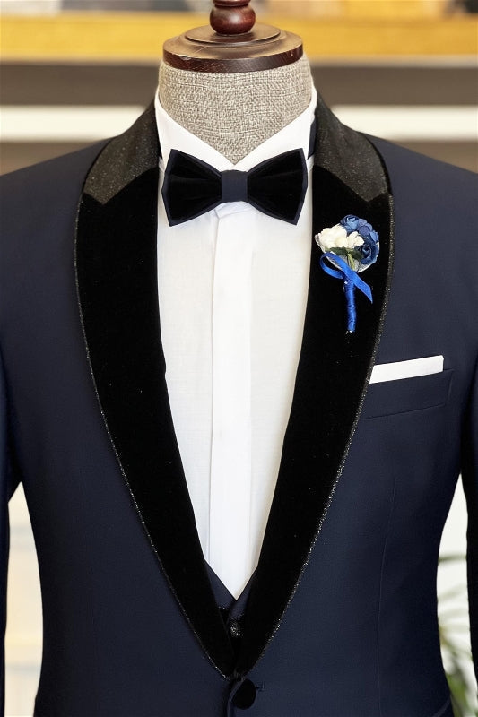 Cecil Fancy Navy Blue Peaked Lapel Two Pieces Men Suits For Prom