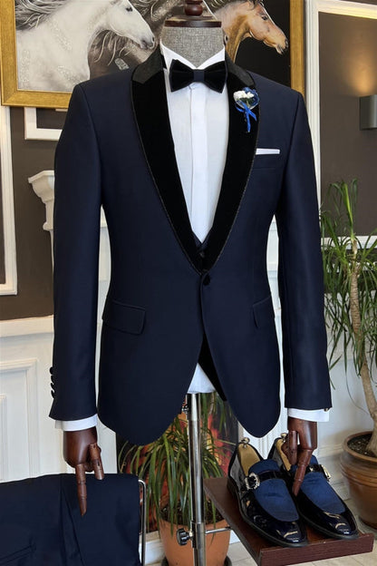 Cecil Fancy Navy Blue Peaked Lapel Two Pieces Men Suits For Prom