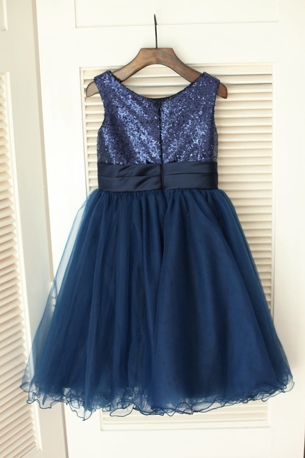 Navy Blue Sequin Tulle Wedding Flower Girl Dress