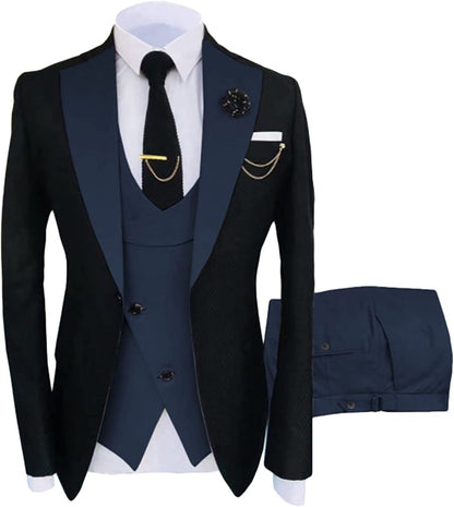 Noah Navy Blue Shawl Lapel Three Pieces Formal Prom Suits