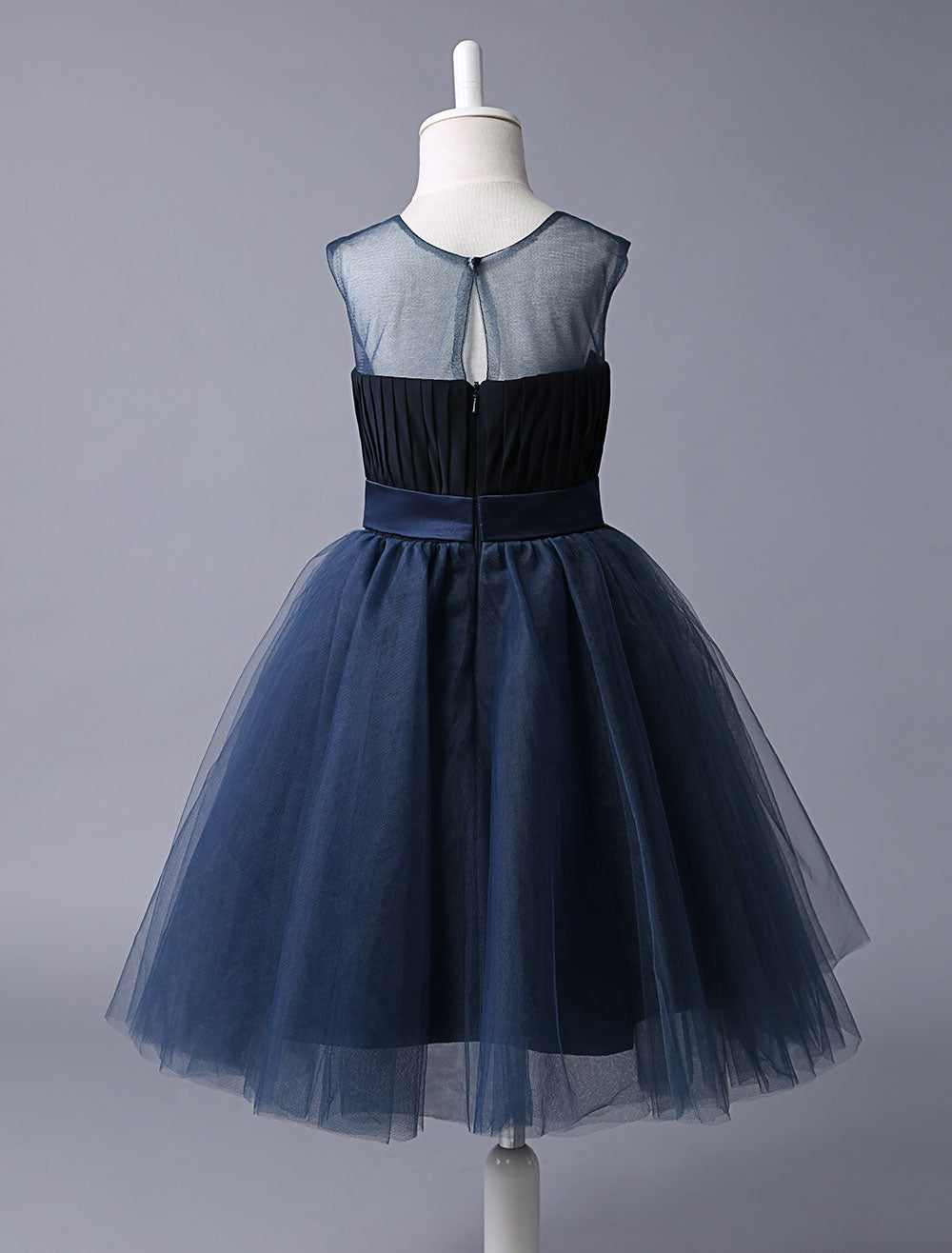 Navy Blue Sweetheart Neckline Tutu Dress Bow Sash Short Kids Formal Party Dress-showprettydress