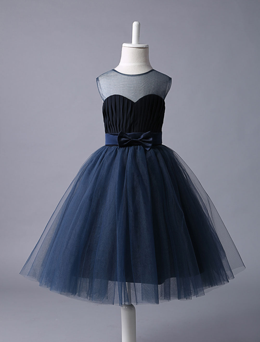 Navy Blue Sweetheart Neckline Tutu Dress Bow Sash Short Kids Formal Party Dress-showprettydress