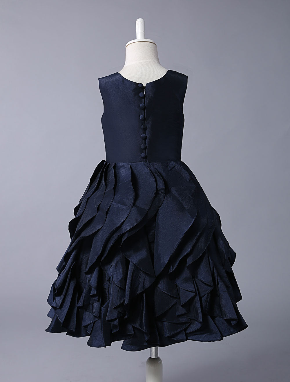 Navy Blue Taffeta flower girl dress With Ruffle Skirt-showprettydress