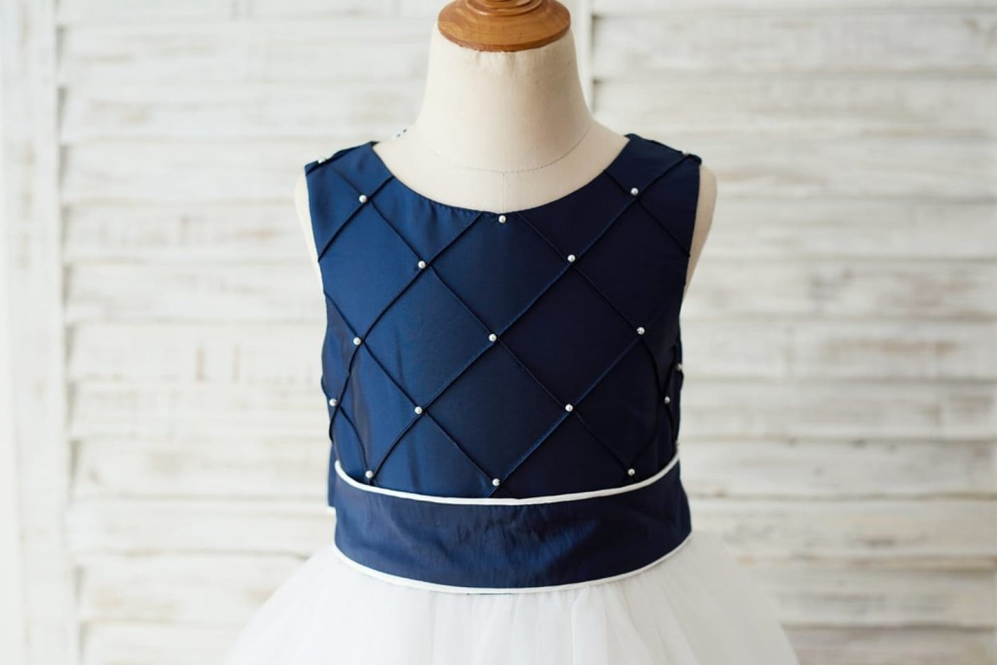 Navy Blue Taffeta Ivory Tulle Wedding Party Flower Girl 