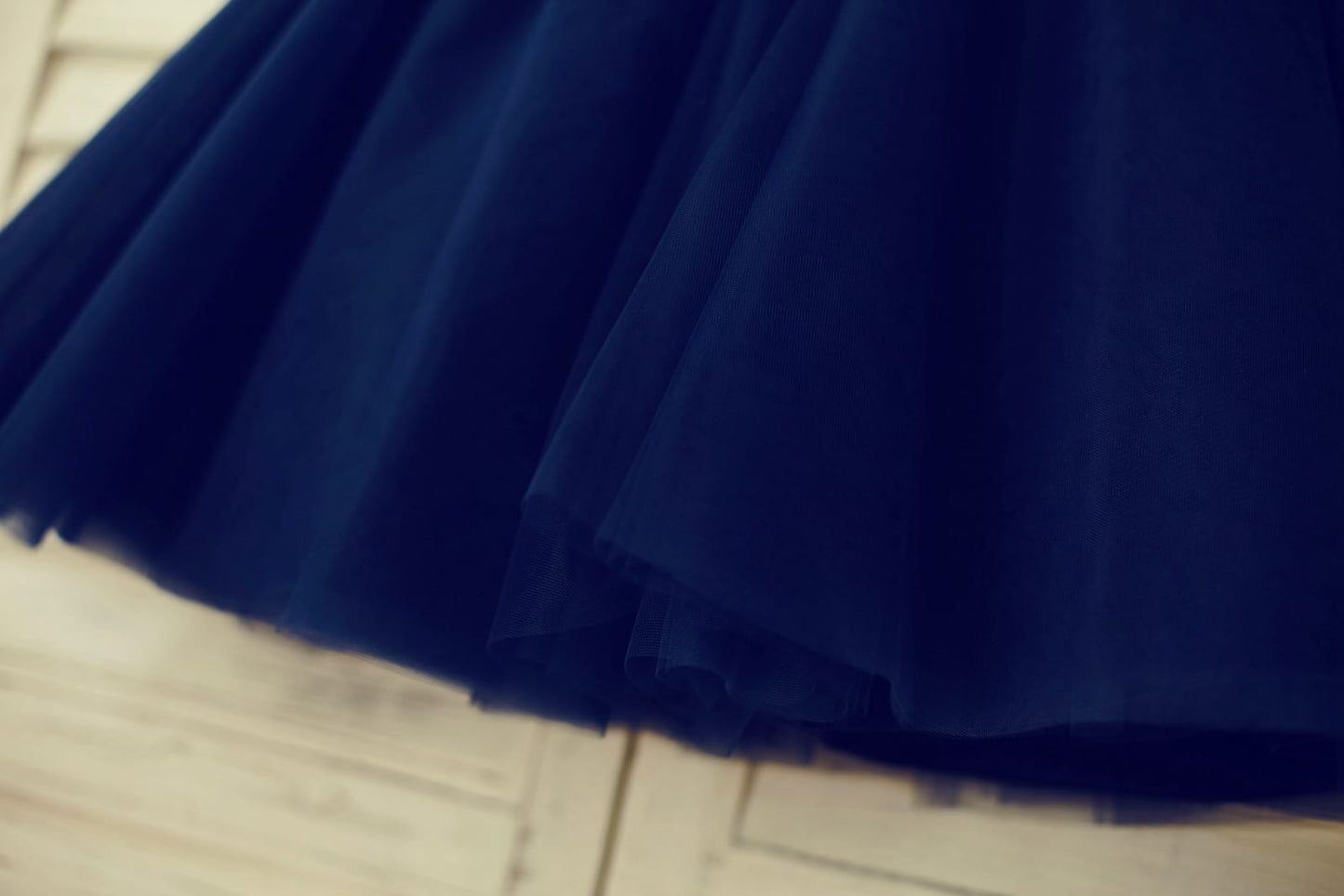 Navy Blue Lace Tulle Flower Girl Dress Keyhole Back with 