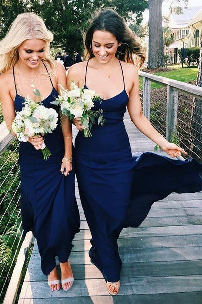 Roycebridal Simple Navy Blue Bridesmaid Dresses Chiffon Spaghetti Straps