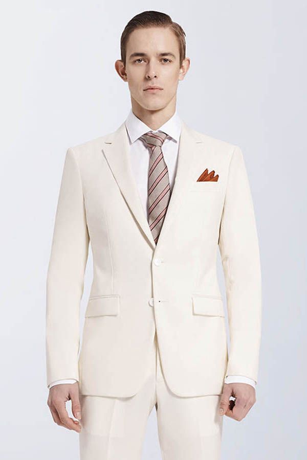 New Arrival Cream Slim Fit Prom Suits Notch Lapel Casual Leisure Suits for Men-showprettydress