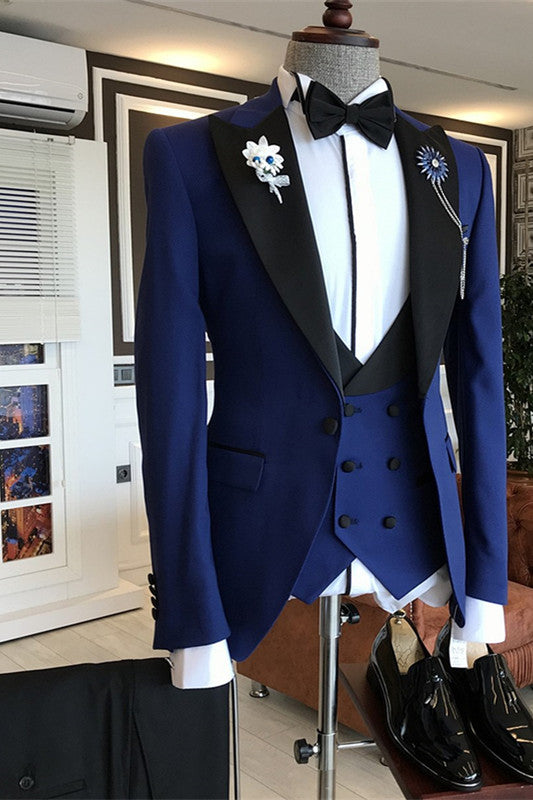 New Arrival Dark Blue Designer Bespoke Peaked Lapel Men Suits-showprettydress