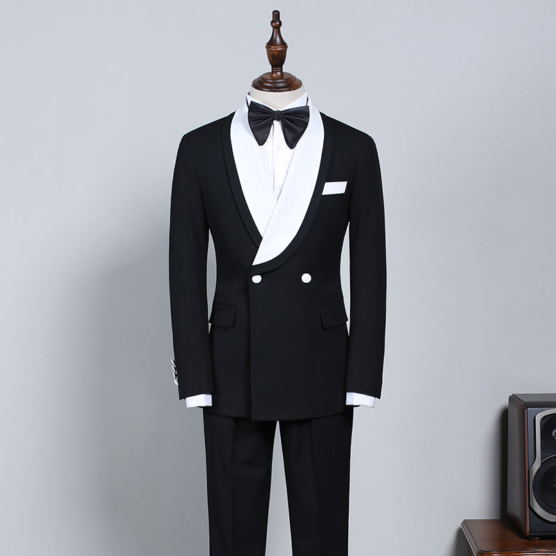 New Black And White Slim Fit Bespoke Wedding Suit For Grooms-showprettydress