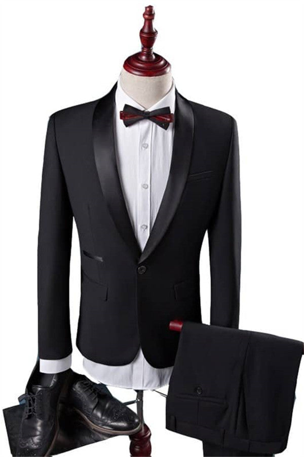 New in Black Groom Tuxedos Groomsmen Shawl Lapel Best Men Suit groom Wedding Marriage Suits-showprettydress