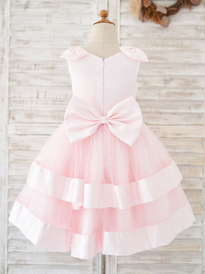 New Jewel Neck Sleeveless Sash Pink Kids Party Dresses-showprettydress