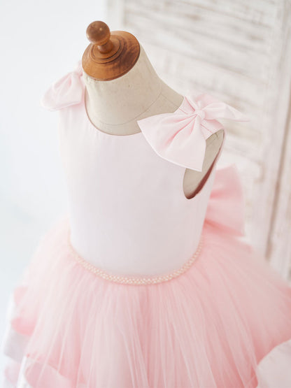 New Jewel Neck Sleeveless Sash Pink Kids Party Dresses-showprettydress