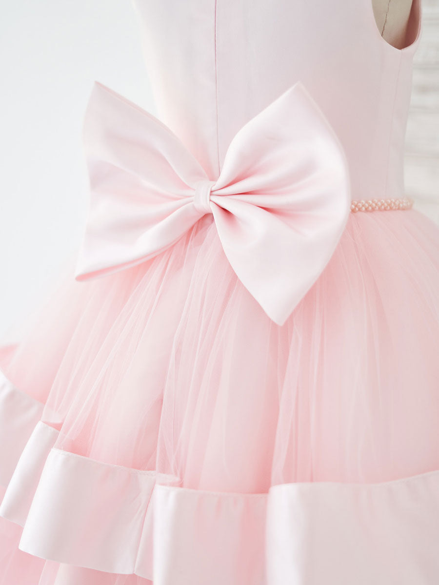 New Jewel Neck Sleeveless Sash Pink Kids Party Dresses-showprettydress