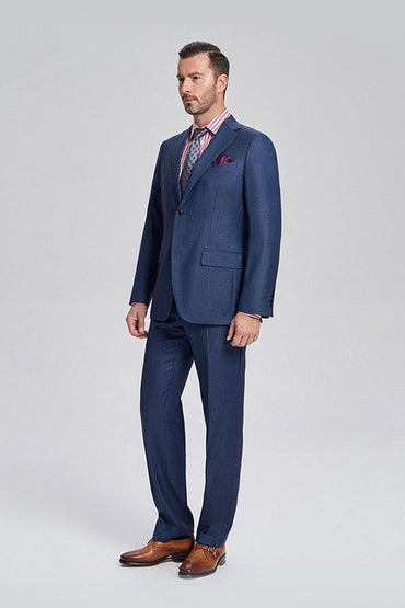 Notch Lapel Flap Pocket Navy Blue Mens Business Suits-showprettydress